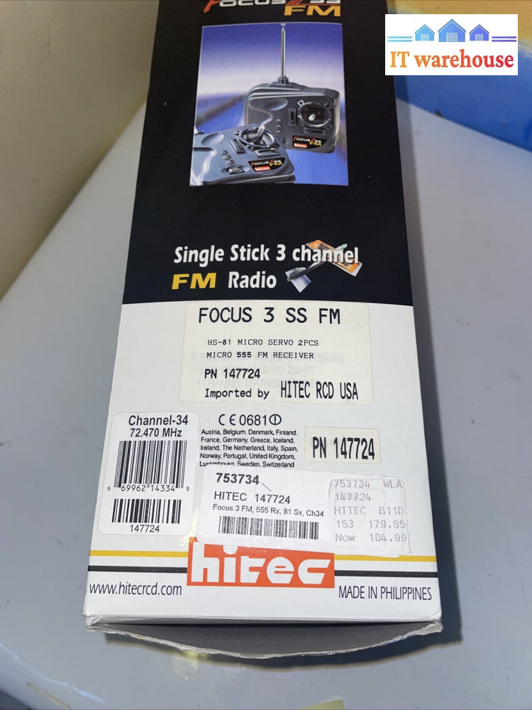 Hitec Focus 3 SS FM Single Stick 3 Channel Transmitter Controller 34 72.470 MHz