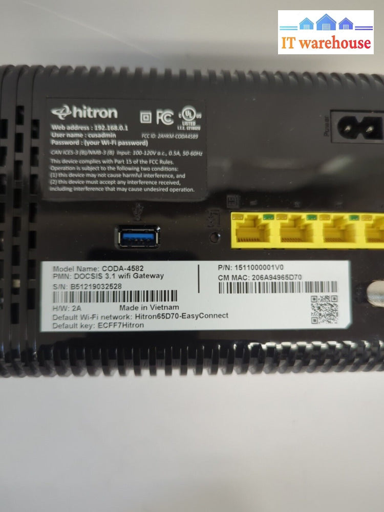 Hitron CODA-4582 DOCSIS 3.1 Wi-Fi Gateway Modem Router Combo Tested