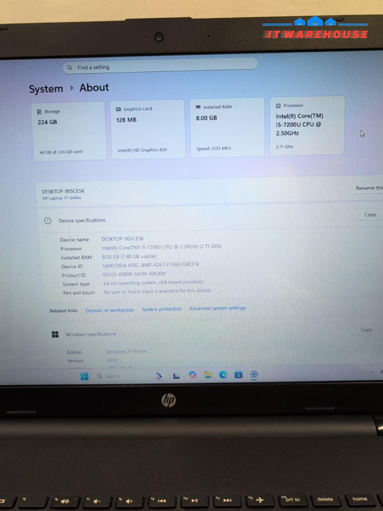  Hp 17" Laptop 17-BS0xx i5-7200U /8GB Ram/ 240GB SSD /Win11 (CRACKED, READ)-