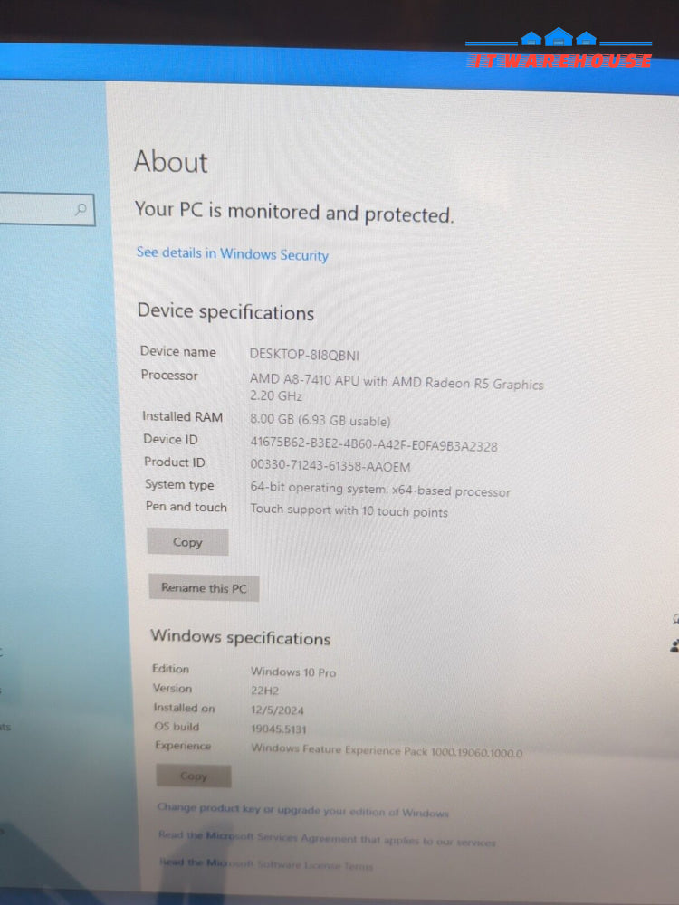 HP 24’’ All-in-One 24-G069 Touch PC AMD A8-7410 APU/8GB RAM/128GB SSD /Win10