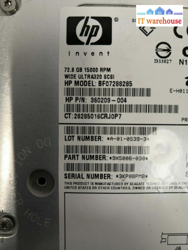 + Hp 360209-004 72.8Gb Ultra320 Scsi 15K 3.5’ Hard Drive W/Caddy @@@