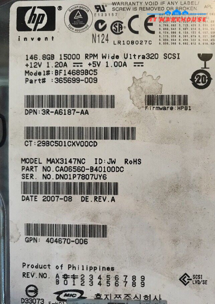 - HP  365699-009  BF14689BC5  MAX3147NC 146.8GB SCSI 3.5 U320 Hard Drive @@@ 