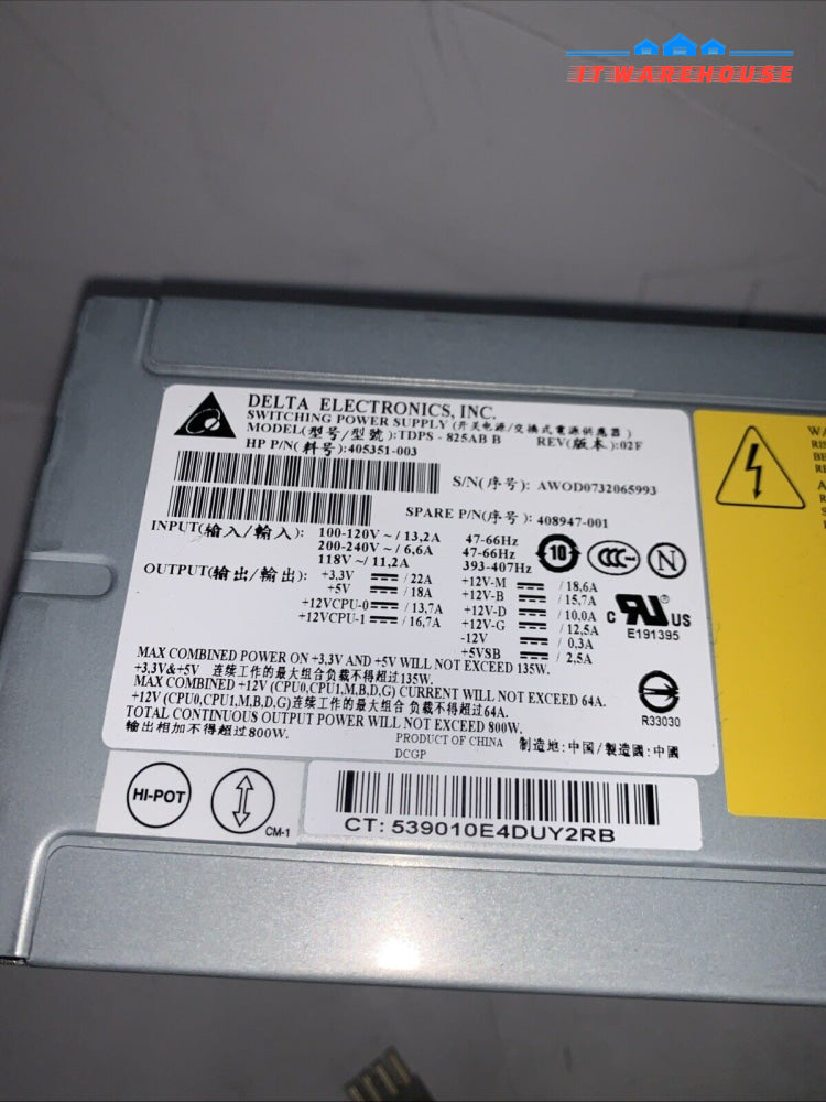 HP 408947-001 XW8400 800W POWER SUPPLY P/N:405351-003