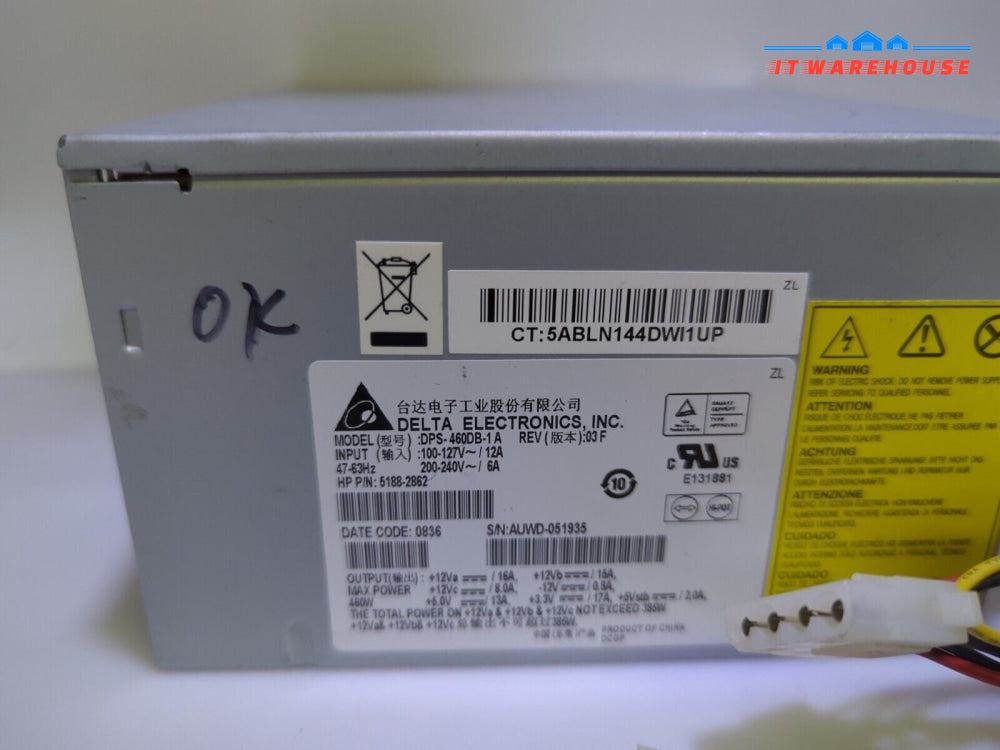 HP 5188-2862 Delta Electronics DPS-460DB-1 Power Supply *Tested* -