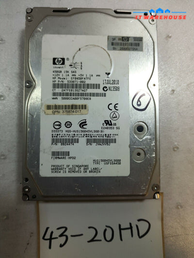-   HP 533871-002 0B24474 450GB 15K SAS Hard Drive 