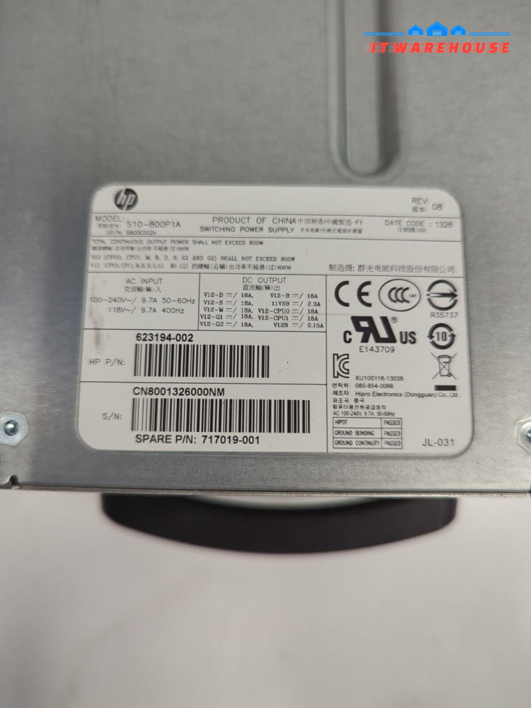 HP 632912-001 623194-001 Z620 WORKSTATION S10-800P1A 800 WATT POWER SUPPLY -