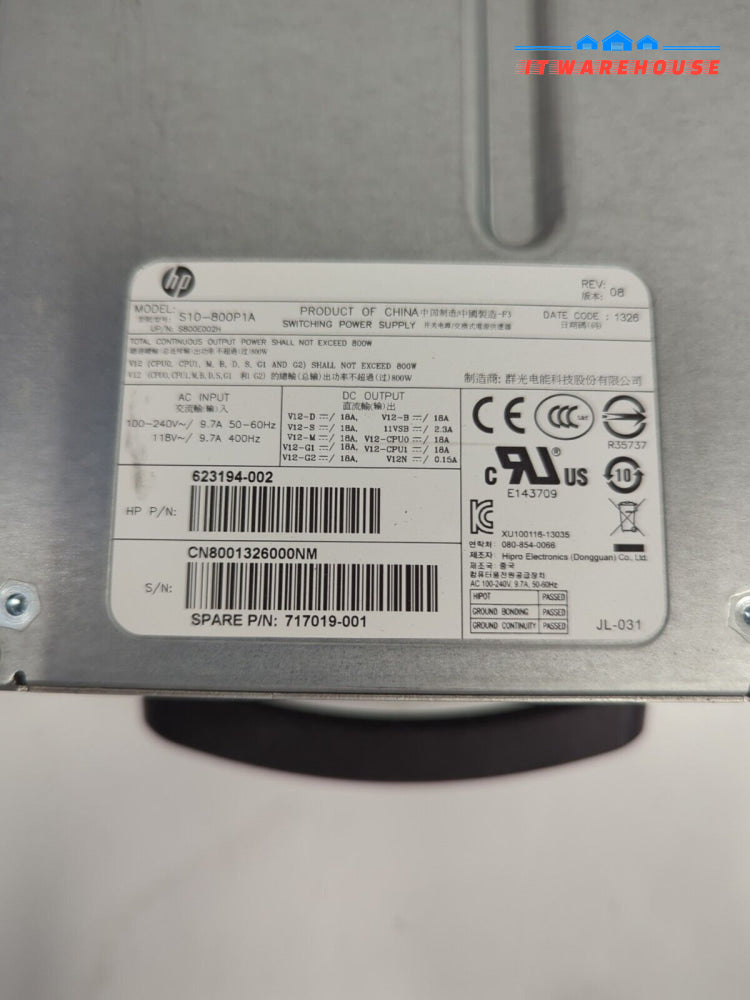 HP 632912-001 623194-001 Z620 WORKSTATION S10-800P1A 800 WATT POWER SUPPLY