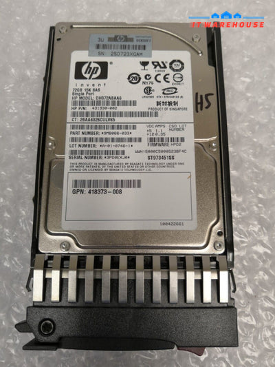 - HP 72GB 15K RPM 2.5" SAS Single Port HDD w/Tray 431930-002 9MB066 @@@