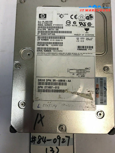 - HP BF03685A35 36.4GB Ultra320 SCSI Hard Drive- 286774-005