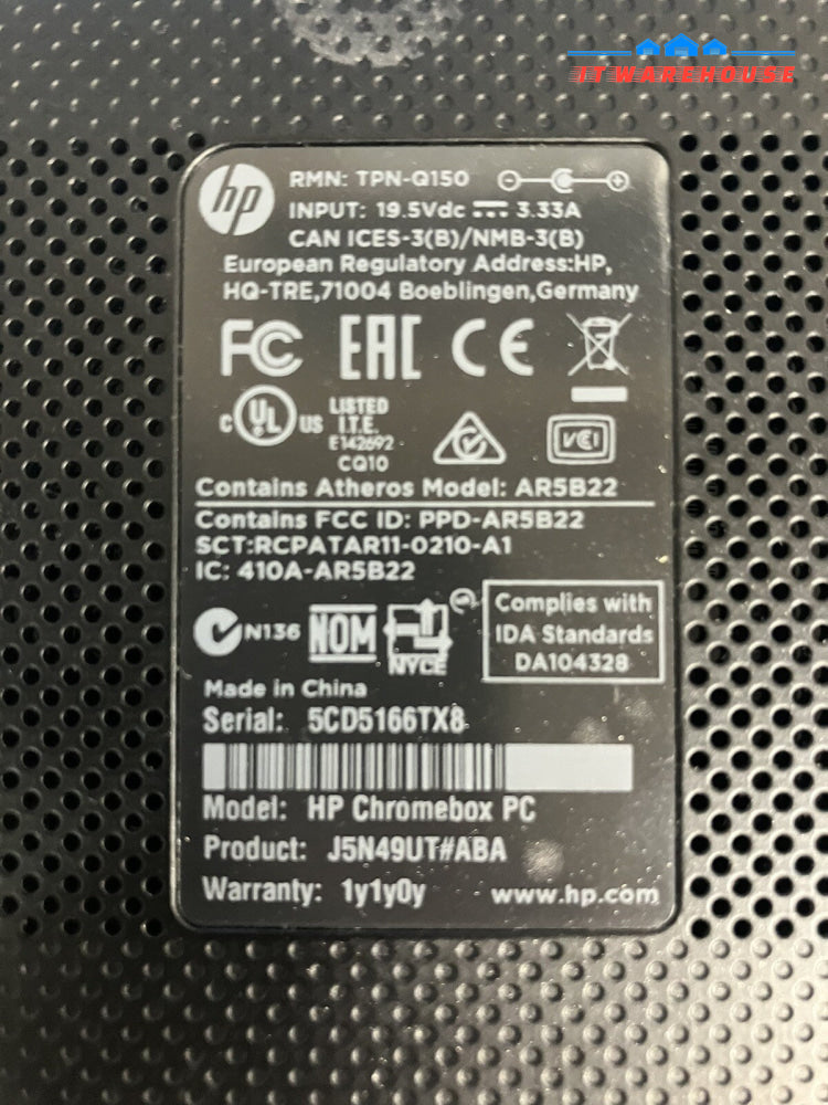 ~ HP Chromebox TPN-Q150 Celeron 2955U CPU 2GB RAM 10GB Disk Chrome OS 76 W/ AC