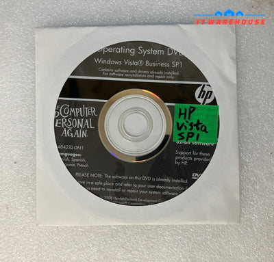 ~ HP Compaq Windows Vista Business 32-bit SP1 Reinstallation DVD 484232 (No Key)