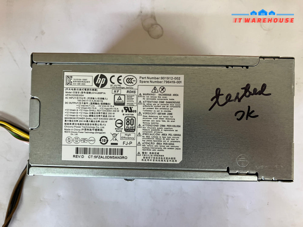 ~ HP D14-200P1A 901912-002 796419-001 200W Power Supply 80 Plus Platinum Tested