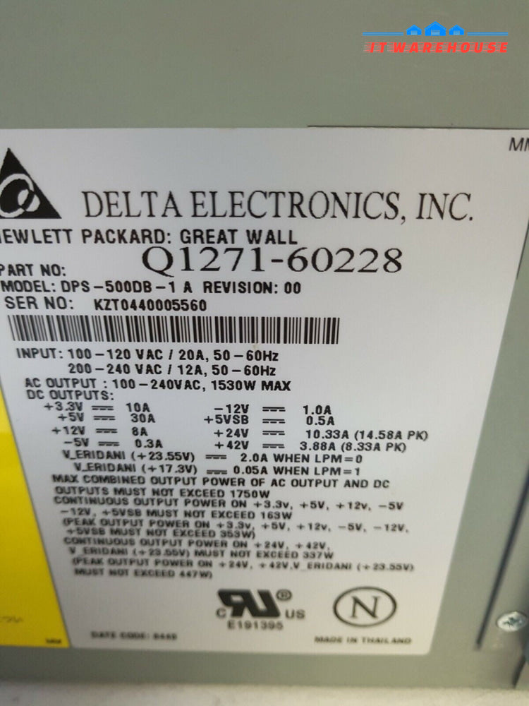 - HP DesignJet 4000 Plotter 1530W Power Supply Q1721-60228 DPS-500DB-1 Tested