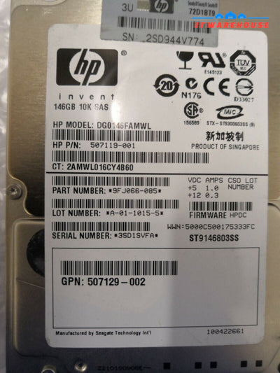 + HP DG0146FAMWL 507119-001 2.5" 146GB SAS Hard Drive @@@