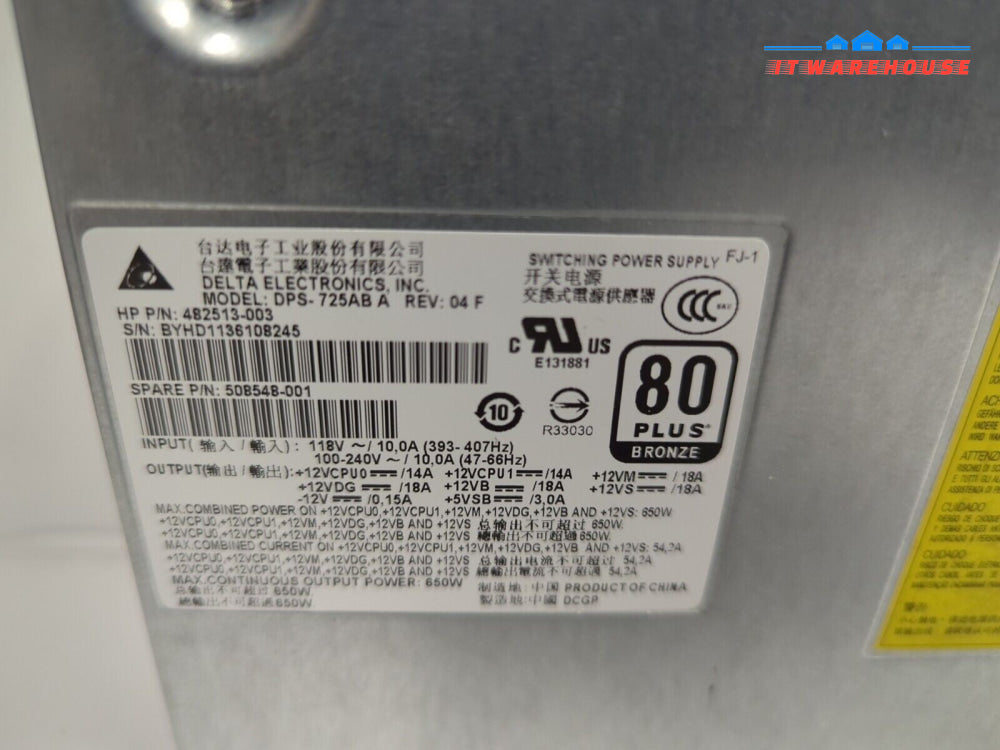HP DPS-725AB Z600 650W Workstation Power Supply Unit 482513-003 508548-001 -