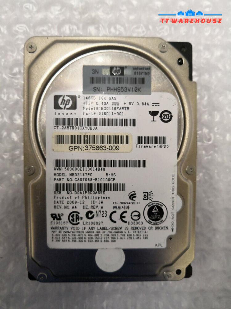 + HP EG0146FARTR 518011-001 2.5" 146GB SAS Hard Drive @@@