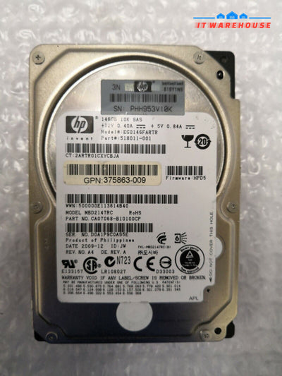 + HP EG0146FARTR 518011-001 2.5" 146GB SAS Hard Drive @@@