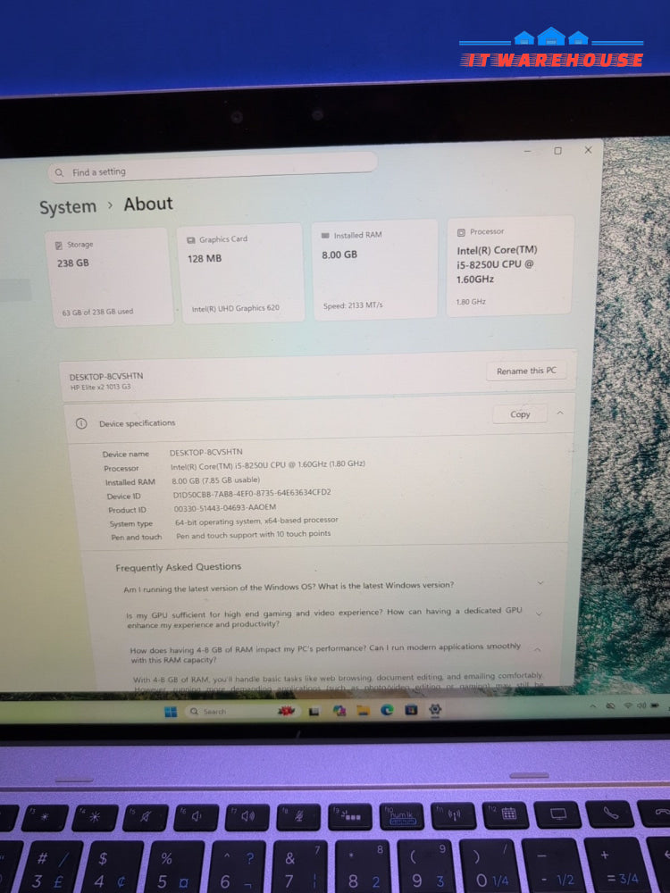 HP Elite x2 1013 G3 13" TOUCH Laptop i5-8250U/8GB RAM/256GB SSD/Win 11 (*READ) -