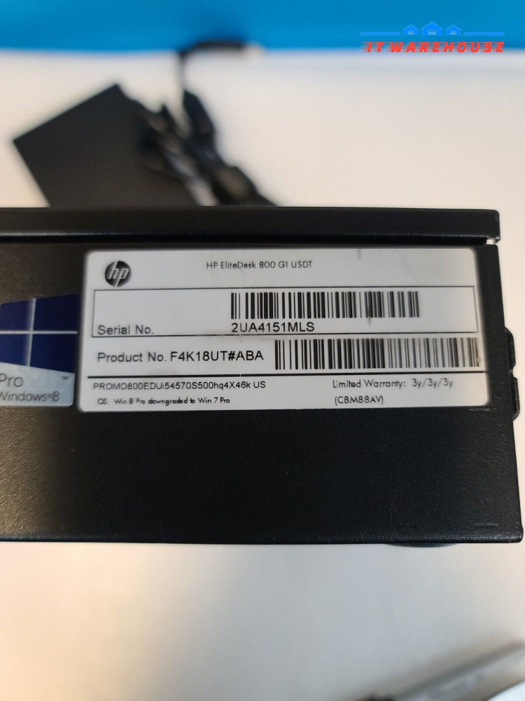 - HP EliteDesk 800 G1 USDT PC W/ i5-4570s/8GB RAM/128GB SSD/ Win 10/AC Adapter