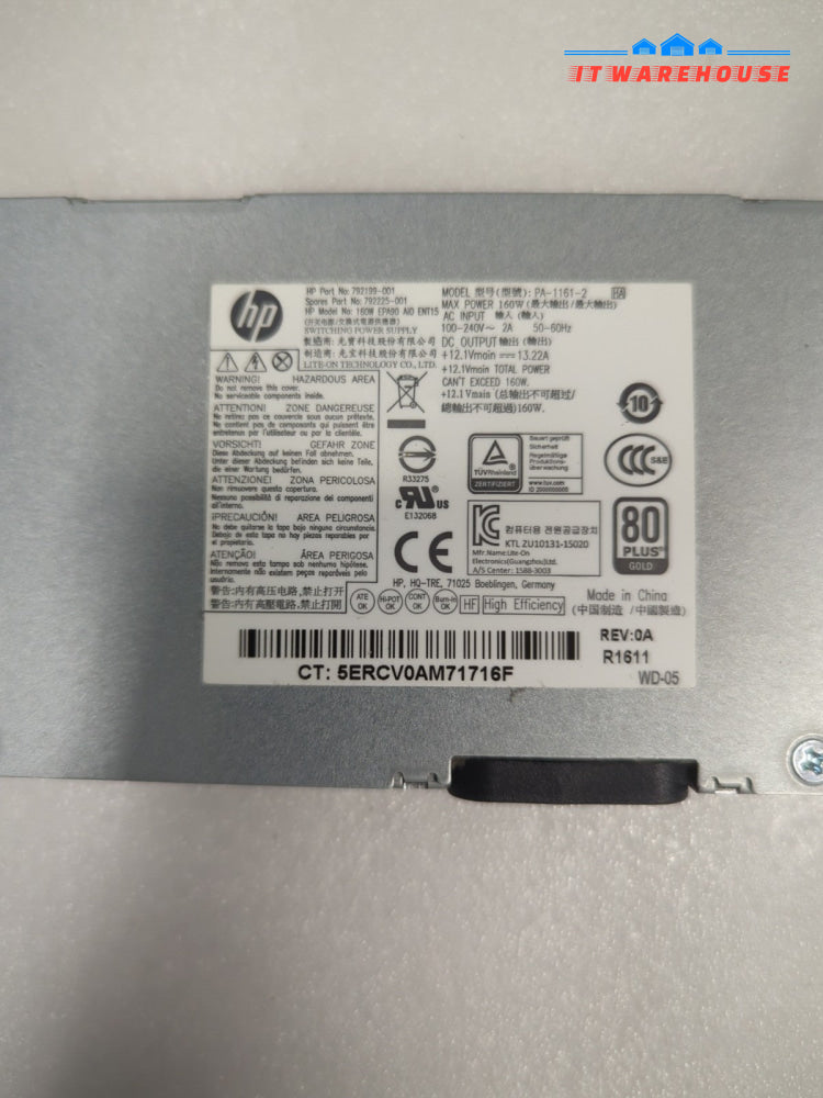 HP EliteOne 800 G2 AIO 160 Watt Power Supply PA-1161-2 792199-001 -