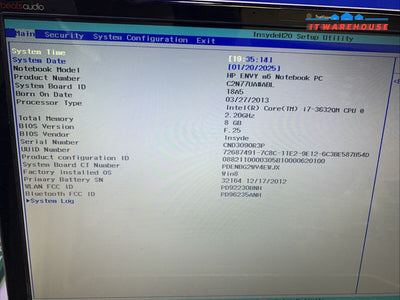 HP ENVY n6 No tebook PC i7-3632OH CPU 2. 20GHZ 8GB Laptop (Miss: Hard Drive set)