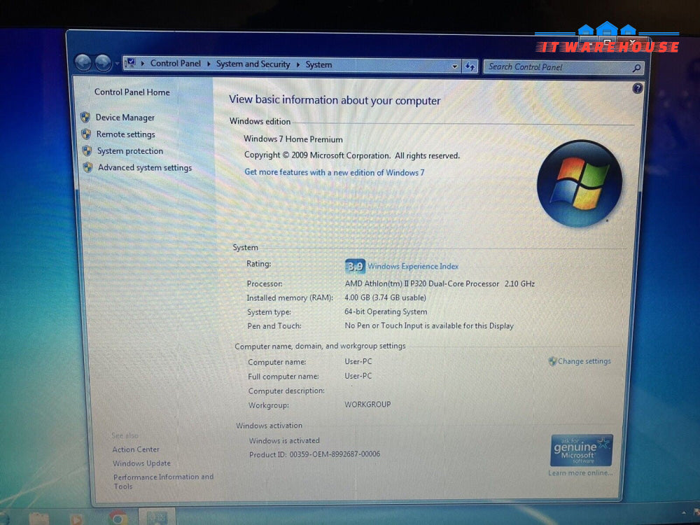 ~ HP G62 Notebook 14" AMD Athlon II P320 2.1GHz CPU / 4GB RAM / 300GB HDD / Win7