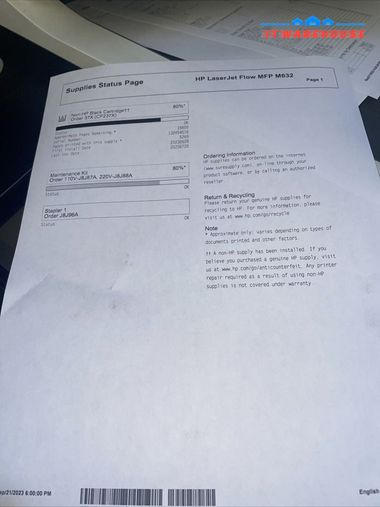 Hp LaserJet Enterprise Flow MFP M632 printer (page count:145k)