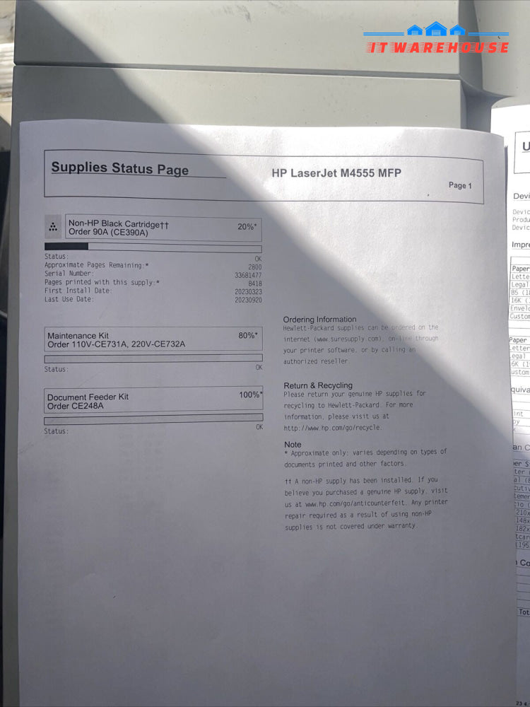 Hp LaserJet M4555MFP business printer (page count : 192K)