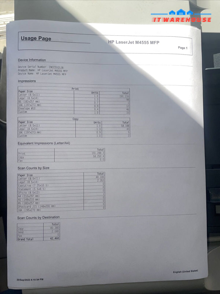 Hp LaserJet M4555MFP business printer (page count : 192K)