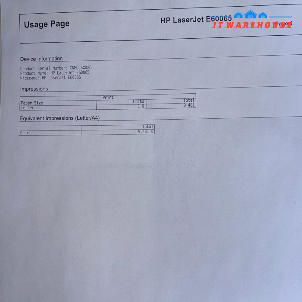HP LaserJet Managed E60065 65PPM 1200x1200 (Page count 9.5K only)
