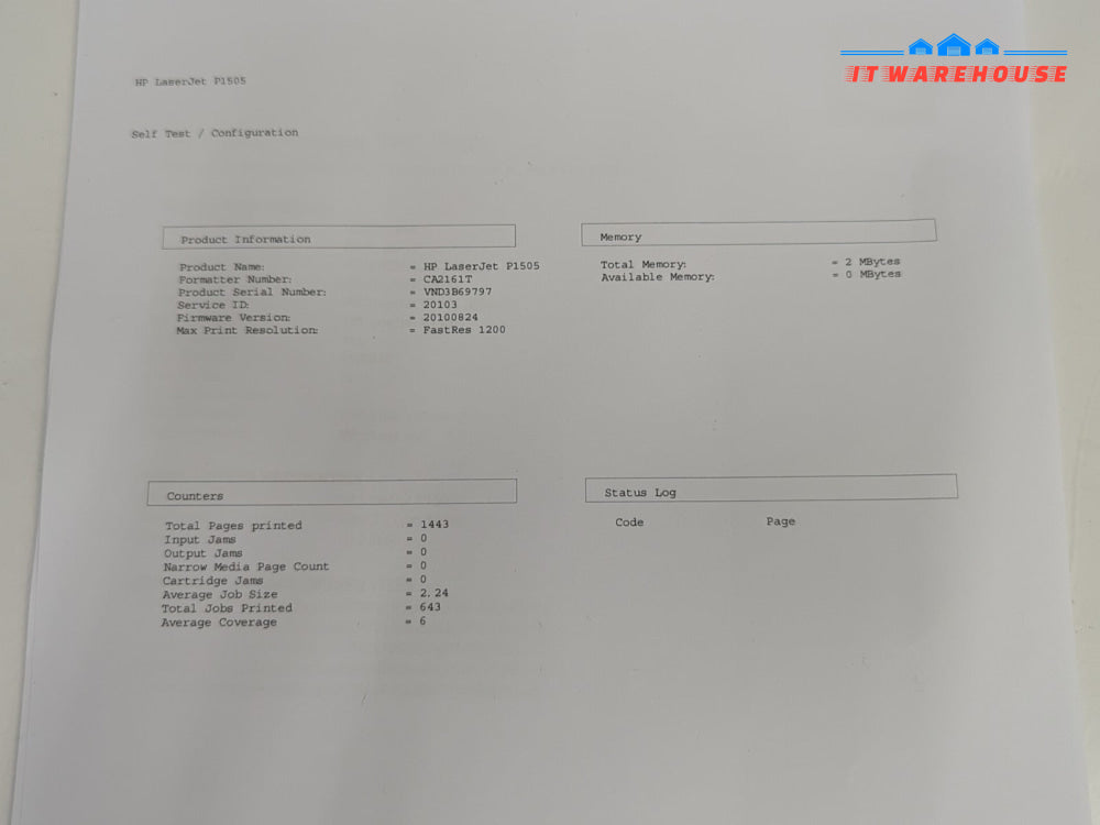 HP LaserJet P1505 CB412A USB Standard Laser Printer (NO Toner, Page Count 1.4K)-