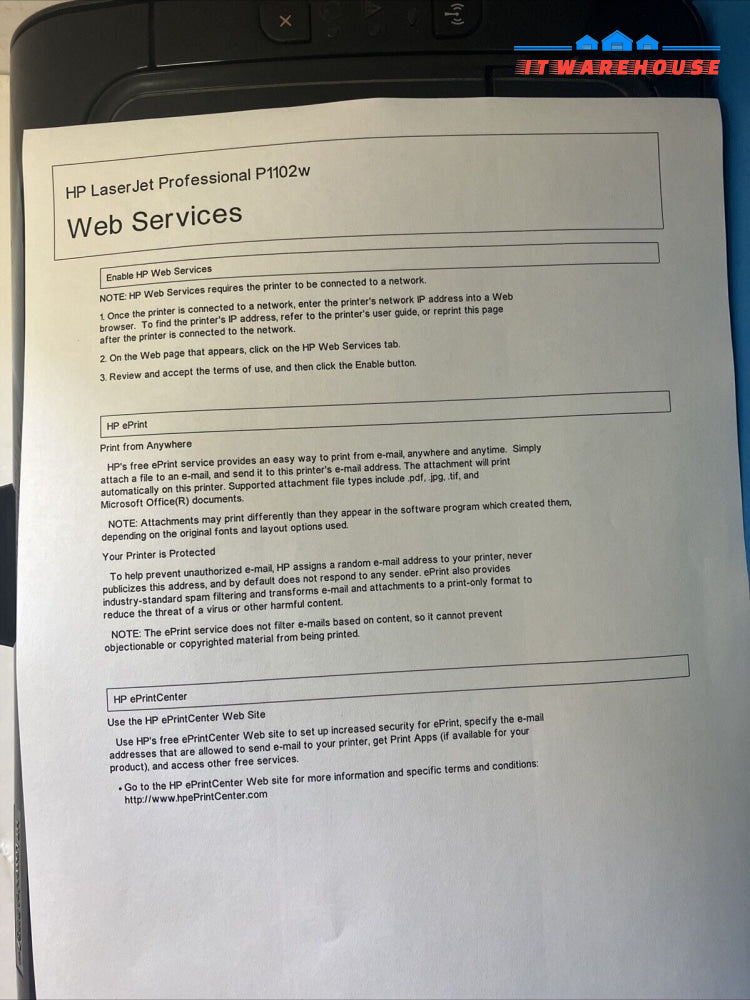 Hp Laserjet Pro P1102W Wi-Fi Monochrome Printer (Page Count 17.6K) No Toner ~