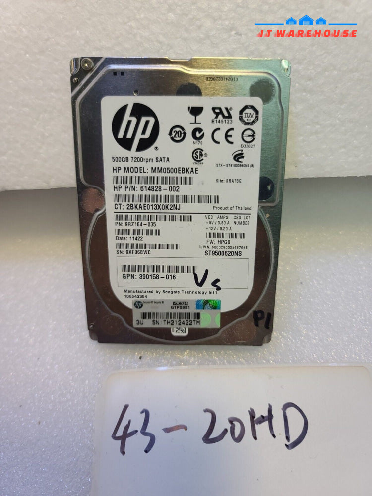 - HP MM0500EBKAE 500GB  2.5" 6Gbps 7.2K RPM SATA Hard Drive 614828-002 Tested 