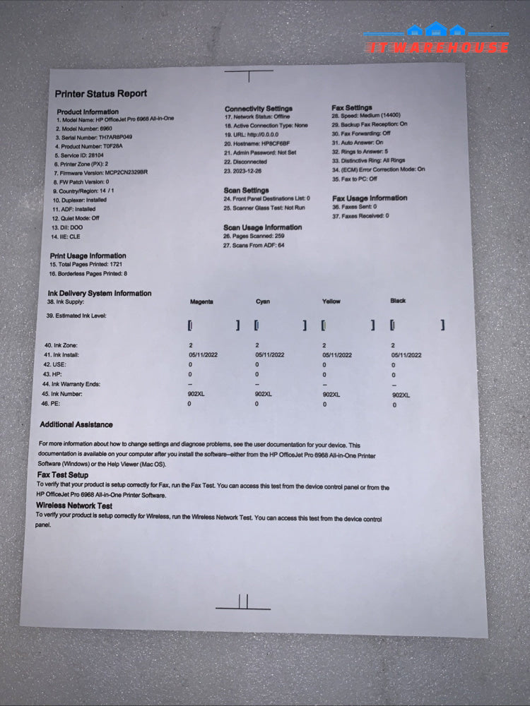 HP OfficeJet Pro 6968 All-in-One Inkjet Printer/Fax/Scan/Copy (Print Count 1.8K)