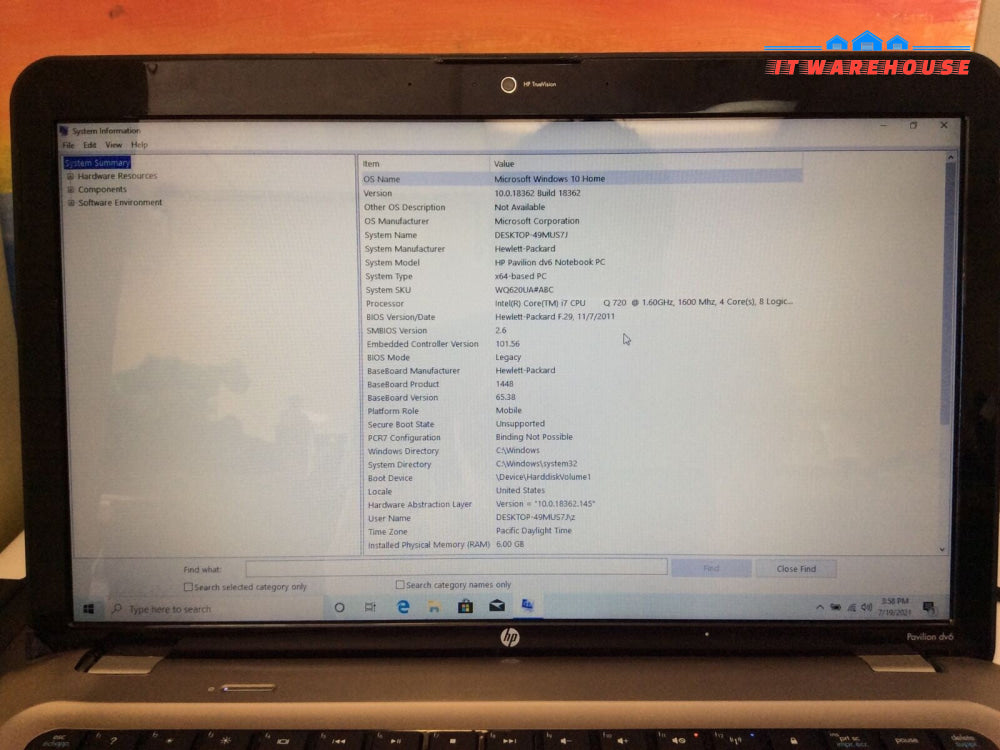 HP Pavilion dv6 Motherboard With i7-Q720 1.6GHz 4 cores 8 threads and fan TESTED