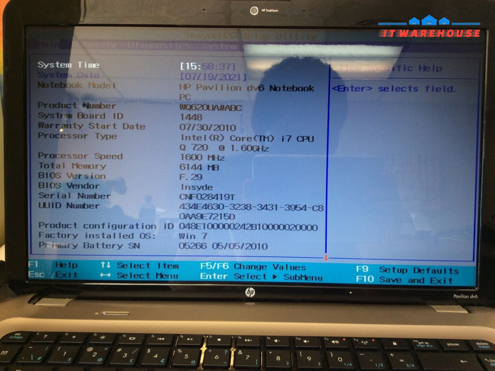 HP Pavilion dv6 Motherboard With i7-Q720 1.6GHz 4 cores 8 threads and fan TESTED