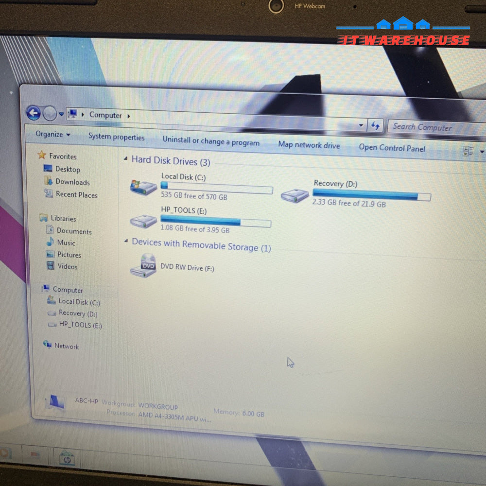 HP PAVILION G6 15.6" Laptop - AMD A4-3305M APU/6GB RAM/750GB HDD/ Win 7 Home