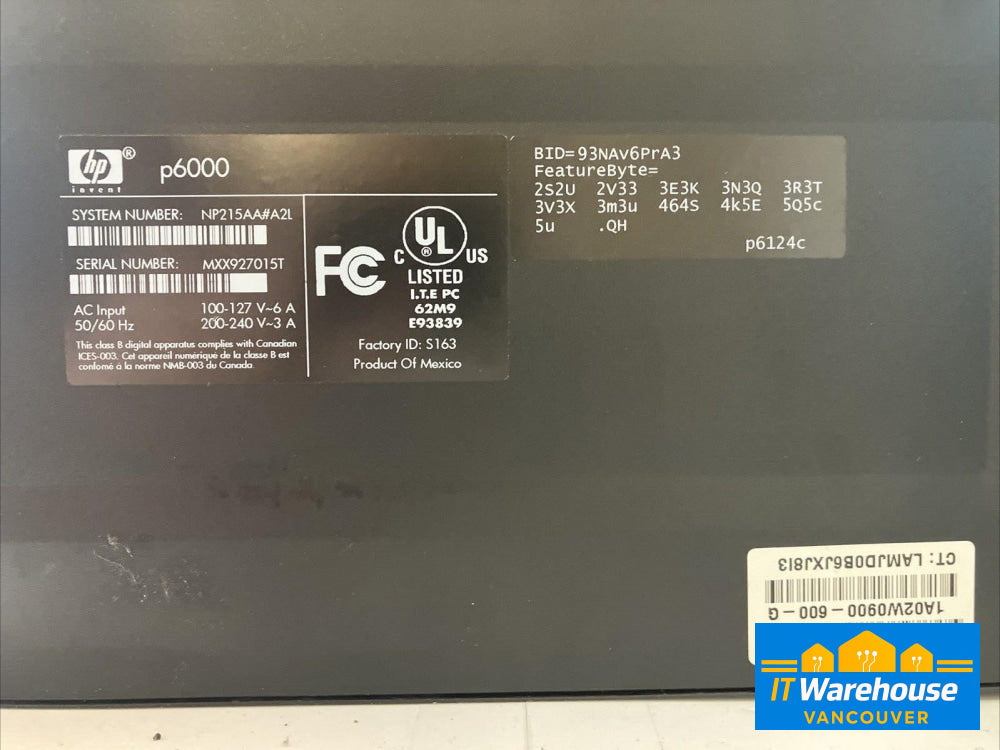 HP Pavilion p6000 Desktop Intel E5200 CPU / 4GB RAM / 250GB HDD / Win XP Pro ~