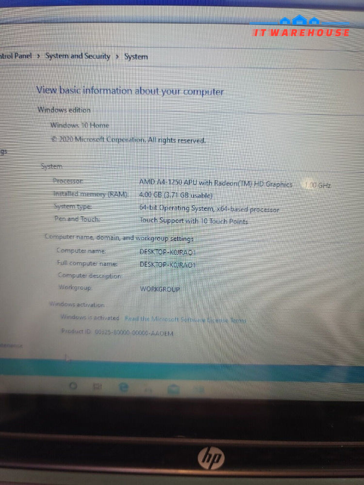 - HP Pavilion TS 11 11" LAPTOP W/AMD A4-1250 APU/4GB RAM/500GB HDD/WIN10