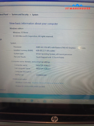 - HP Pavilion TS 11 11" LAPTOP W/AMD A4-1250 APU/4GB RAM/500GB HDD/WIN10