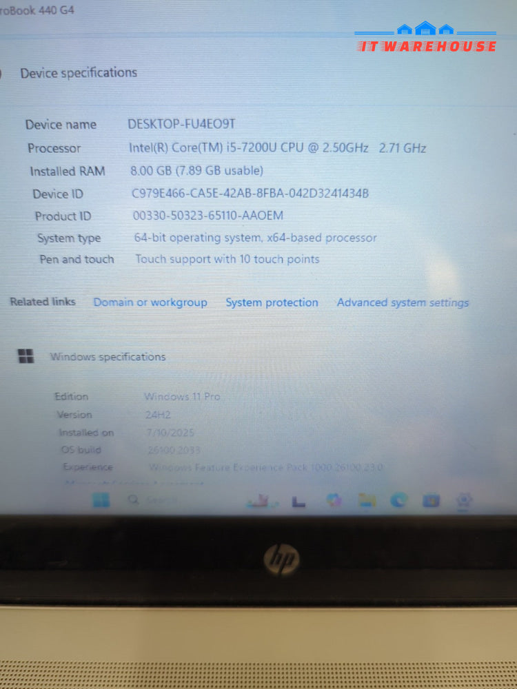 HP ProBook 440 G4 Touch 14" Laptop i5-7200U/ 8GB/240GB SSD/Win11 (LCD Cracked) -