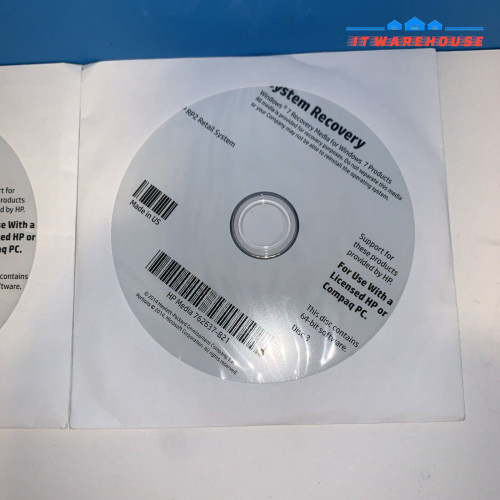 HP RP2 Retai Windows 7  Operating System 762635 /762636/762637 Software Recovery