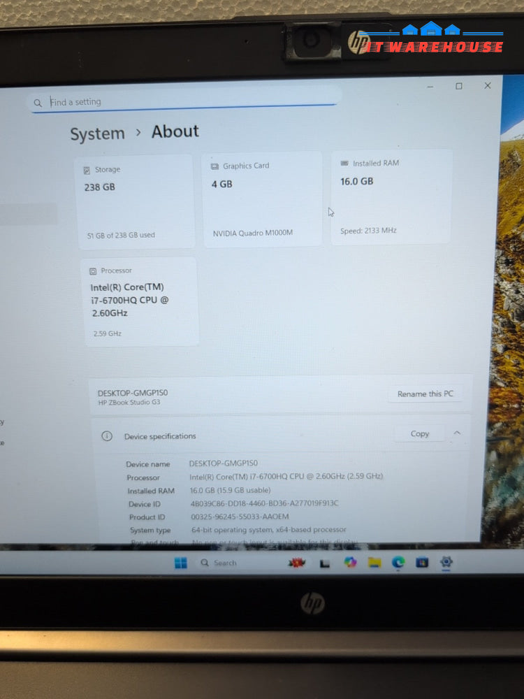 HP ZBook Studio G3 15. 6" LAPTOP i7-6700HQ/16GB/256GB NVMe/NVIDIA 4GB/WIN 11 -