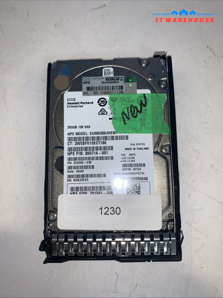 HPE 300GB 6Gbps 10K 2.5"  SAS Server Hard Drive 869714-001 w/ 651687-001 caddy