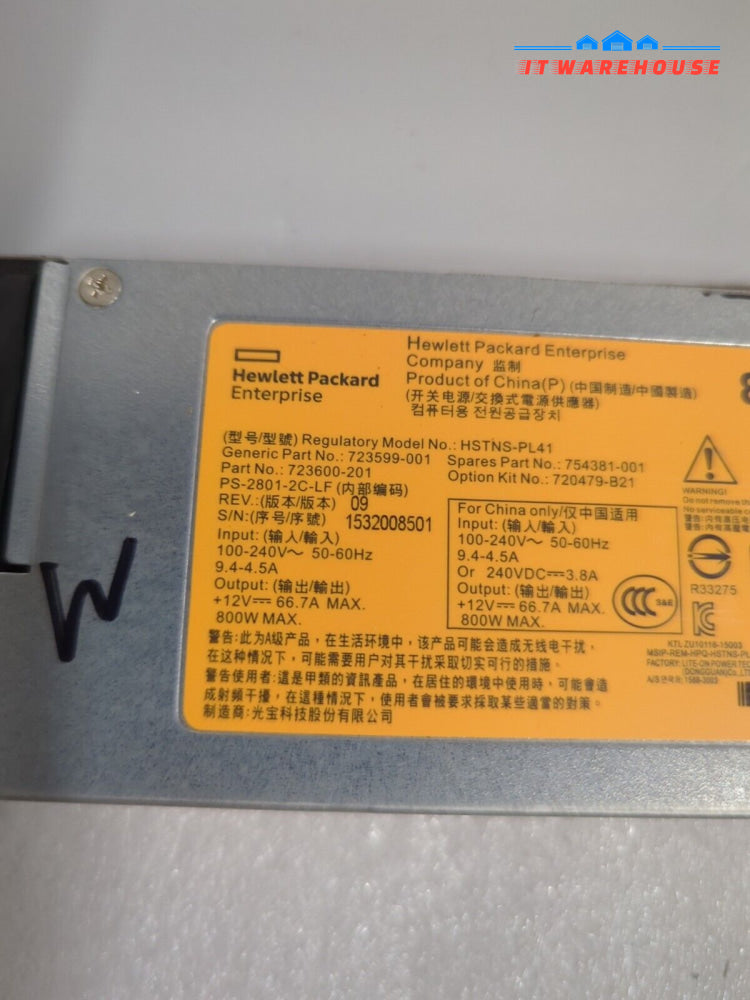 HPE HSTNS-PL41 800 W 723599-001 723600-201 754381-001 Gen 9 Server Power Supply