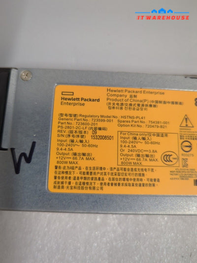 HPE HSTNS-PL41 800 W 723599-001 723600-201 754381-001 Gen 9 Server Power Supply
