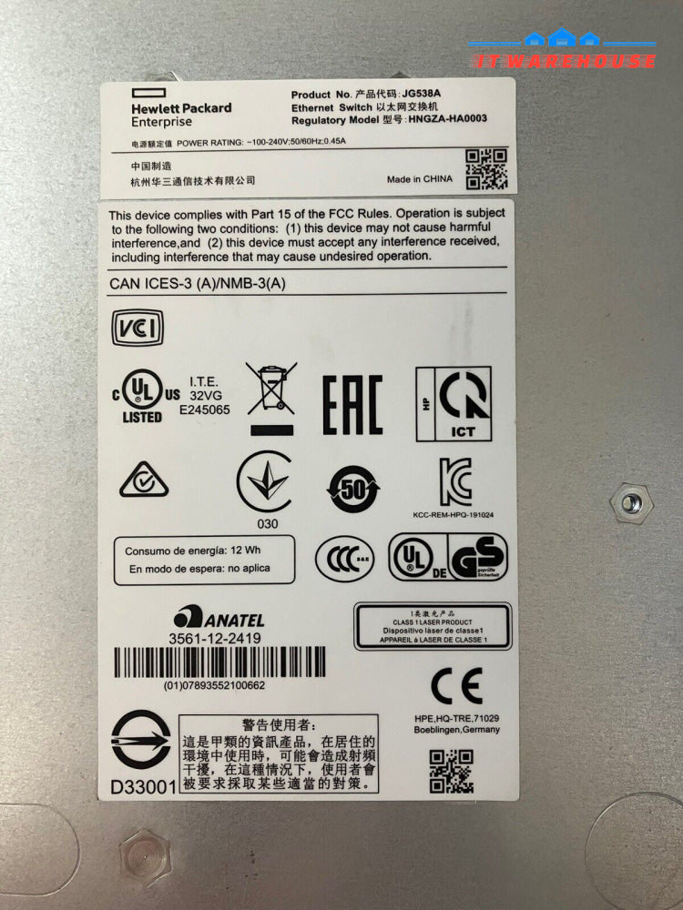 HPE OfficeConnect 1910 Series Switch JG538A 10/100/1000 Gigabit Smart Switch ~
