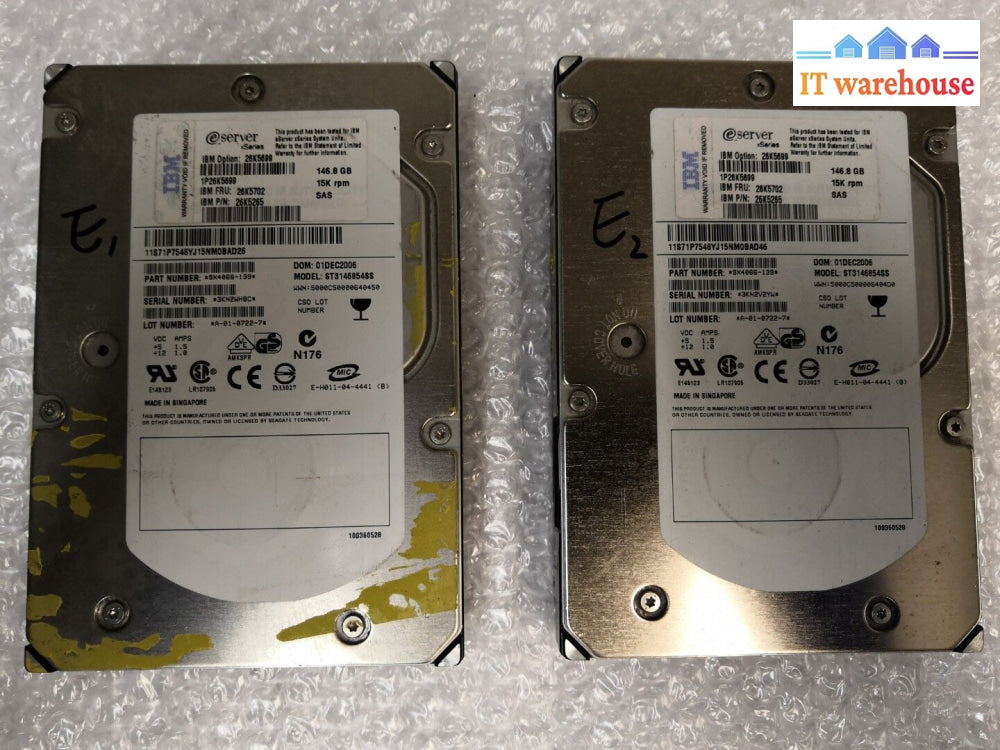 - Ibm 146Gb 15K Sas 3.5’ Hard Drive St3146854Ss 26K5699 26K5702 26K5265 @@@