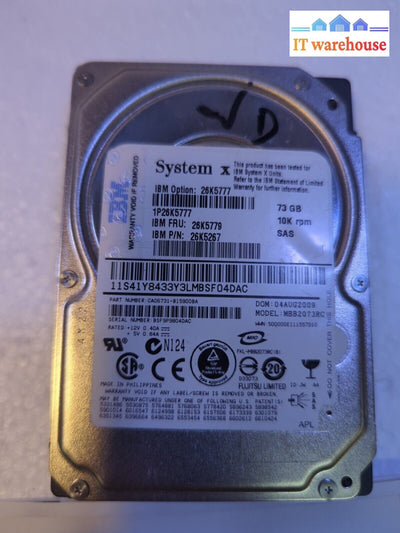 - IBM 26K5777 73gb 10k U320 SFF SAS NHS xSeries Server Hard Drive