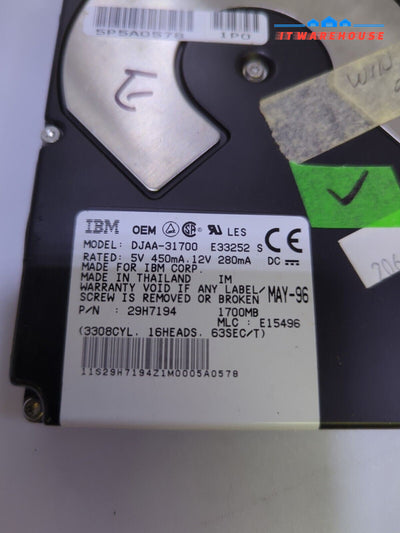 IBM 3.5" 1700MB Hard Drive DJAA-31700 29H7194 For Apple Macintosh Tested -
